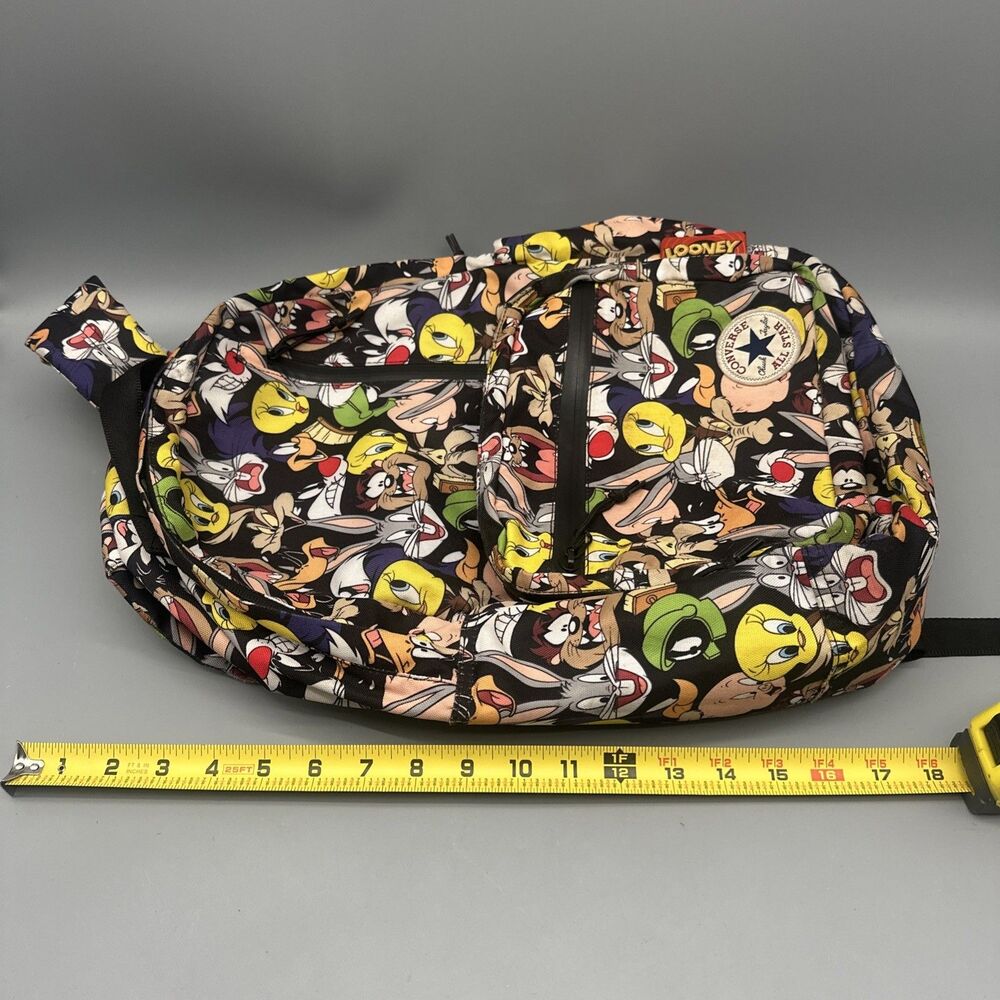 Vtg Converse X Looney Tunes Canvas Backpack All Over Print Bugs Taz Road Runner - Picture 8 of 9